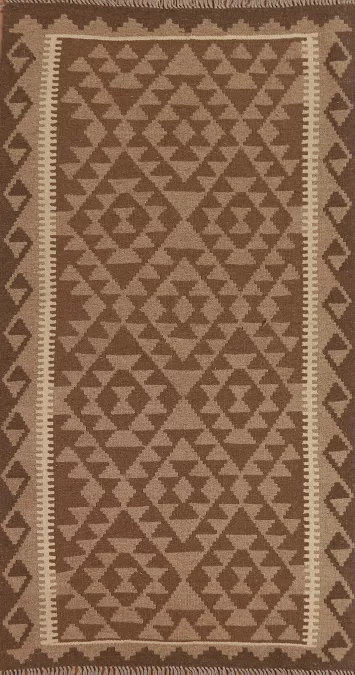 Brown Kilim Reversible Wool Area Rug 4x7