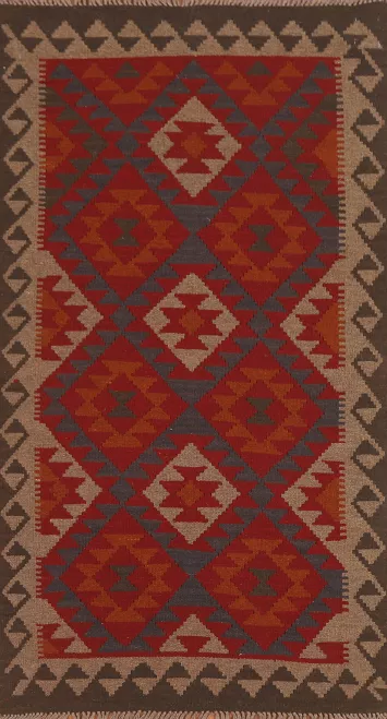 Geometric Wool Kilim Oriental Area Rug 3x6