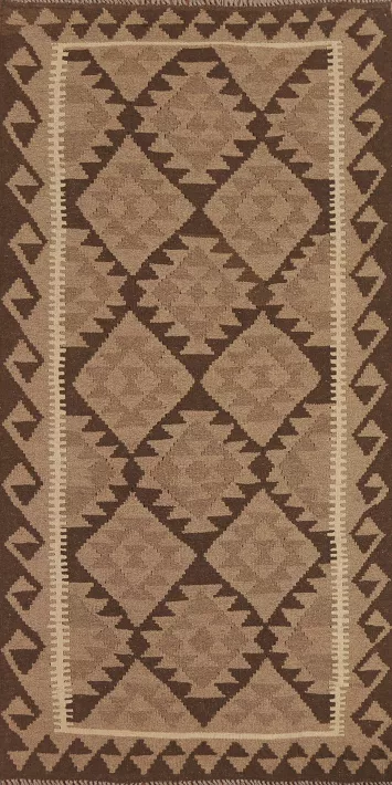 Brown Wool Kilim Oriental Runner Rug 3x7