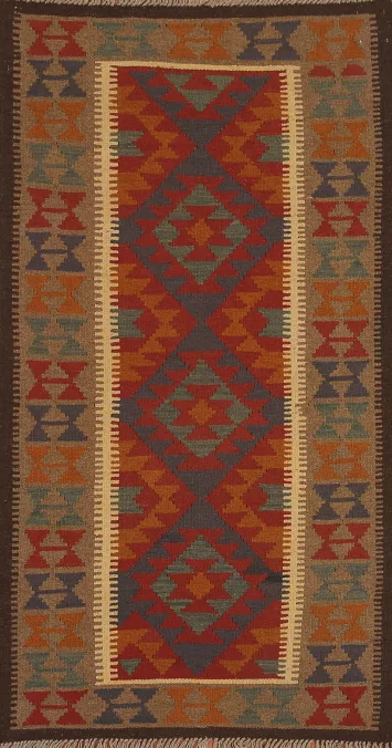 Geometric Kilim Oriental Runner Rug 3x7