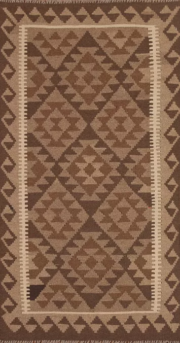 Brown Geometric Kilim Runner Rug 3x7