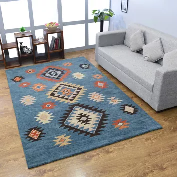 Blue Geometric Shiraz Hand Tufted Area Rugs