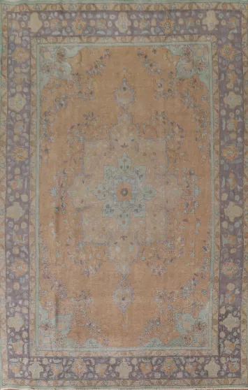 Distressed Over-Dyed Tabriz Persian Area Rug 8x11