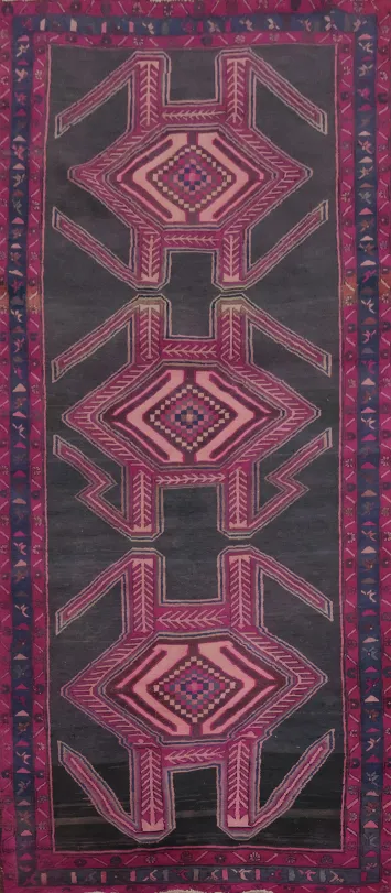 Vibrant Geometric Vintage Ardebil Persian Runner Rug 4x10