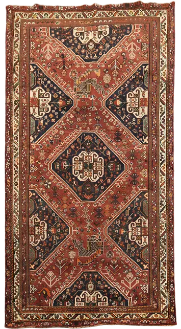 Vintage Red Geometric Shiraz Persian Area Rug 5x9