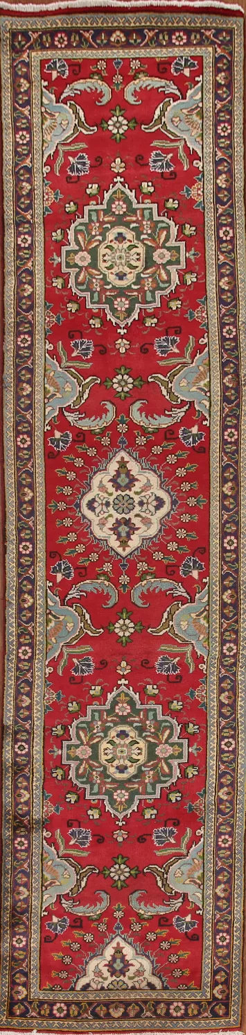 Red Tabriz Persian Runner Rug 3x13