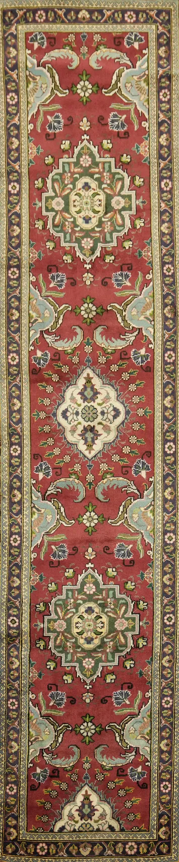 Luxurious Tabriz Persian Red Runner Rug with Rich Floral Motifs 3x13 ft