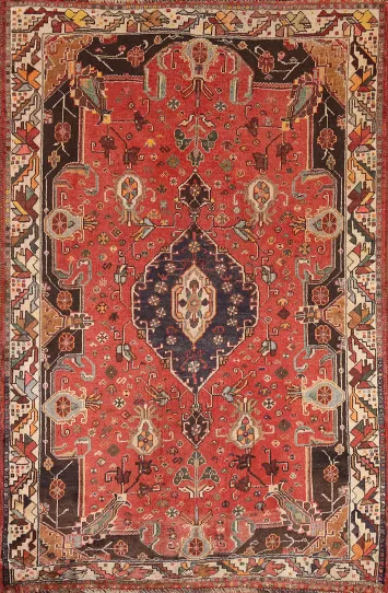 Vintage Red Shiraz Persian Area Rug 4x5