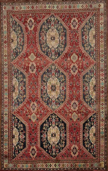 Exquisite Handmade Persian Rug with Rich Red and Blue Hues 7x10
