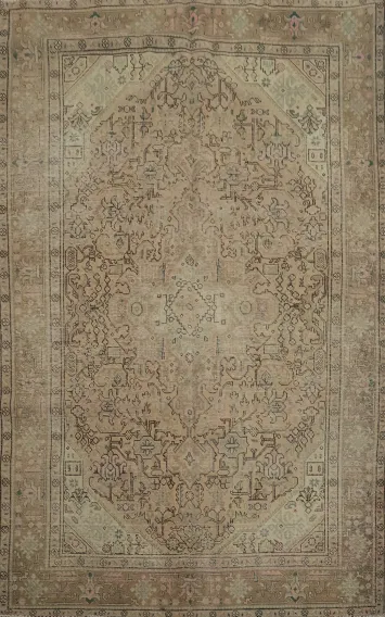 Vintage Distressed Geometric Persian-Inspired Rug with Intricate Patterns 6x9