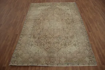 Vintage Distressed Geometric Persian-Inspired Rug with Intricate Patterns 6x9