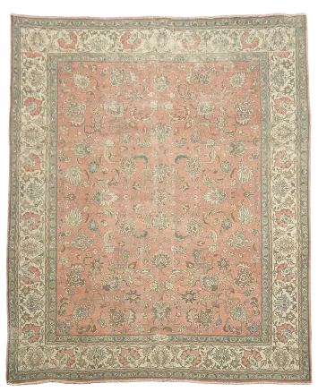 Vintage Traditional Muted Pink Tabriz Persian Rug 10x12 ft