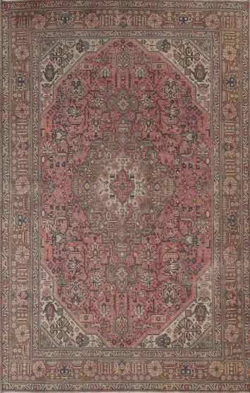 Pink Geometric Tabriz Persian Area Rug 6x9