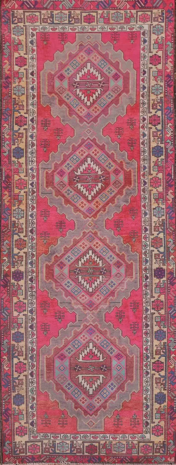 Vintage Fuchsia Ardebil Persian Runner Rug 4x11