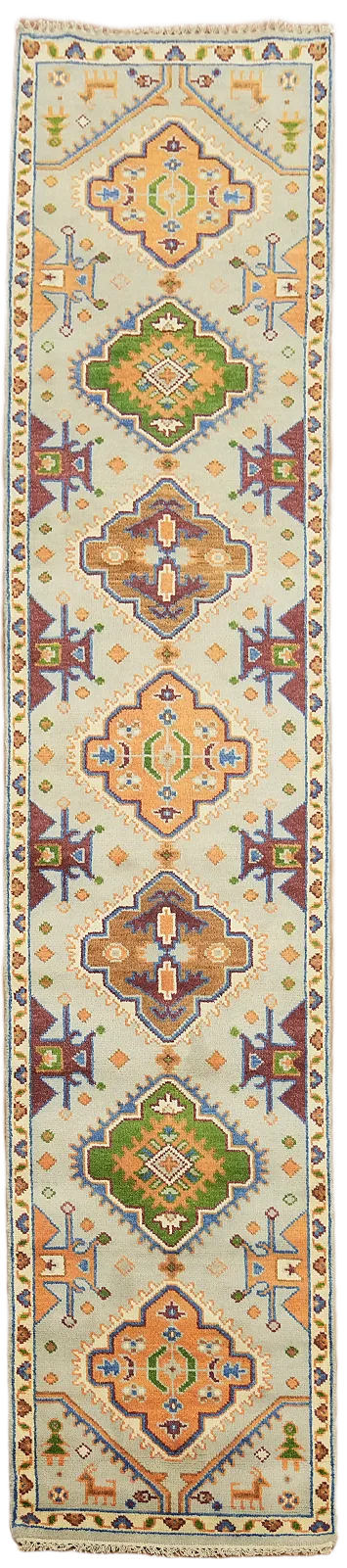 Colorful geometric motifs in an exquisite hallway runner rug 3'x12'