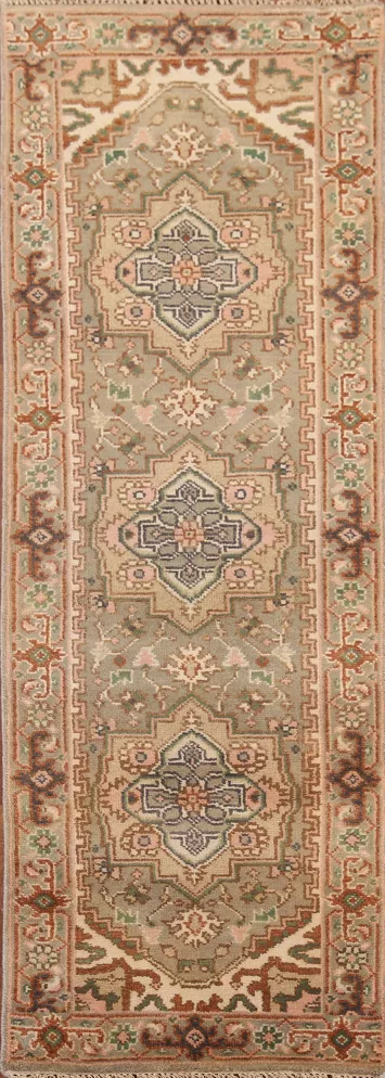 Geometric Heriz Serapi Indian Runner Rug 2x8