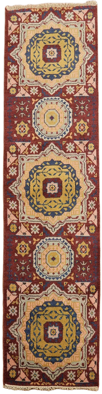 Traditional Multi-Medallion Red Runner for Elegant Interiors 2x8 ft