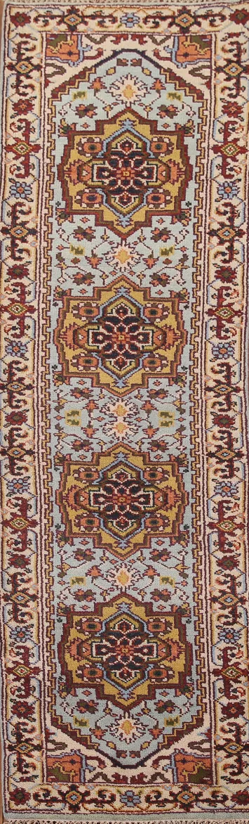 Light Blue Heriz Serapi Indian Runner Rug 3x10
