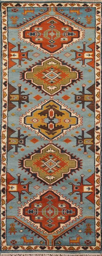 Geometric Heriz Serapi Runner Rug 3x8