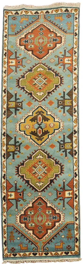 Tribal light Blue Kazak Indian Runner Rug 3x8 ft
