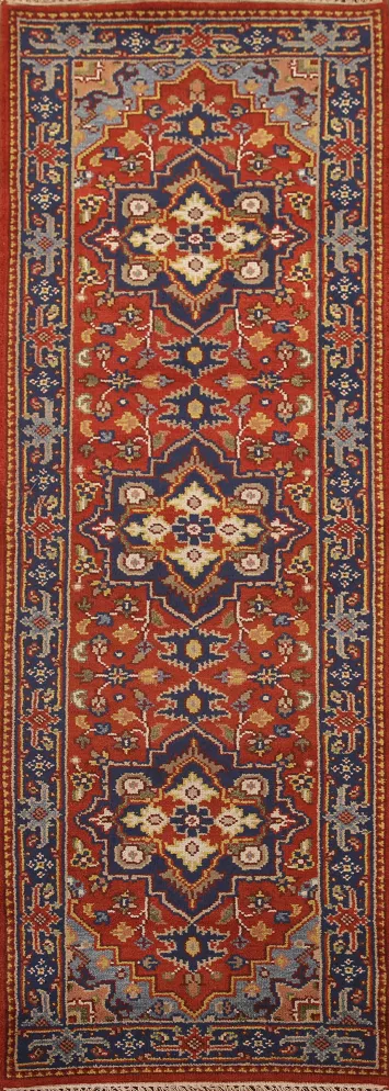 Handmade Heriz Serapi Indian Runner Rug 3x8