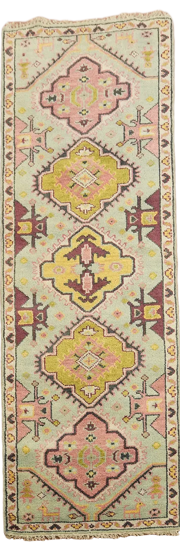 Green Heriz Serapi Indian Runner Rug 3x8