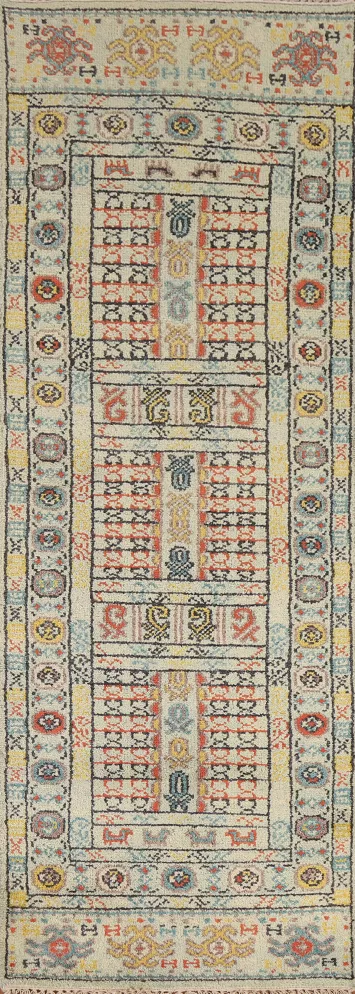 Geometric Heriz Serapi Indian Runner Rug 3x8