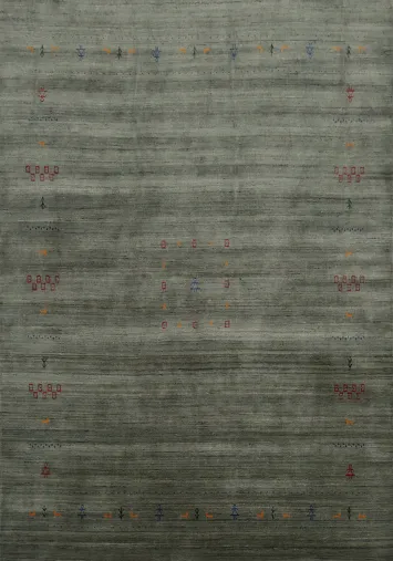 Green Gabbeh Area Rug 8x10 with Intriguing Geometric Motifs