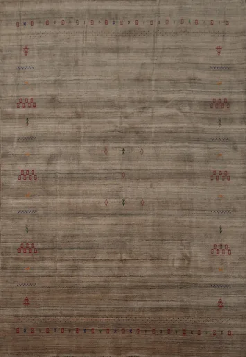 Rustic Gabbeh Area Rug 8x10 with Intricate Red and Blue Symbolic Patterns