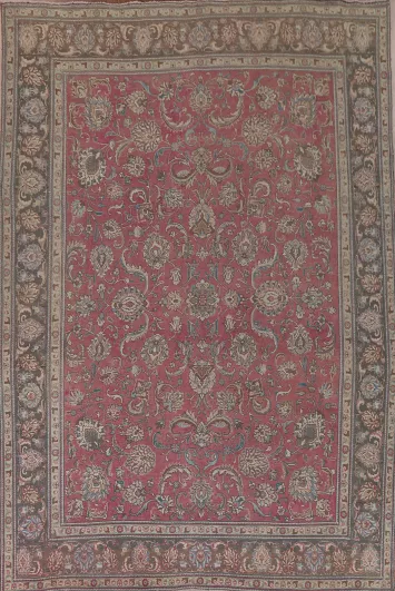 Pink Floral Tabriz Persian Area Rug 10x13