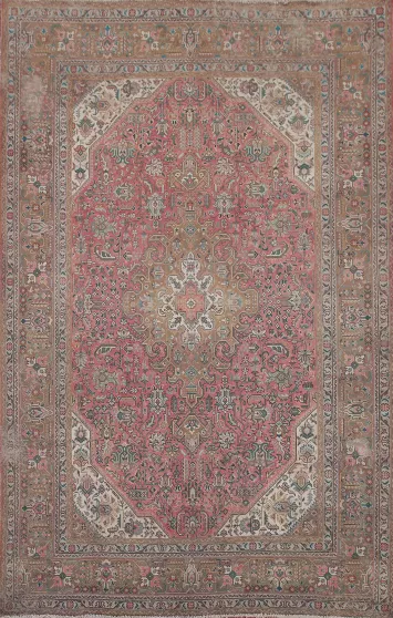 Handmade Pink Tabriz Persian Area Rug 7x10