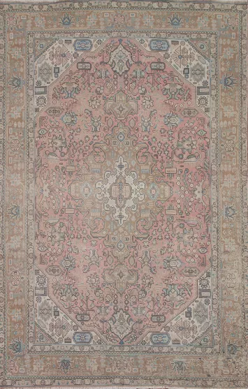 Pink Geometric Tabriz Persian Area Rug 6x10