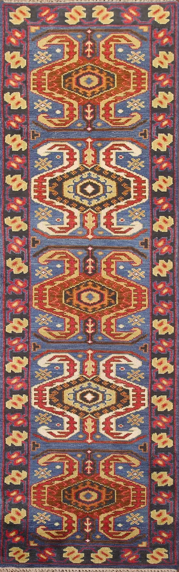 Handmade Blue Heriz Serapi Wool Runner Rug 2x8