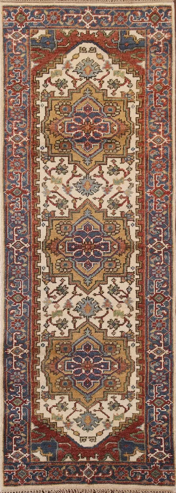 Ivory Heriz Serapi Indian Runner Rug 3x8