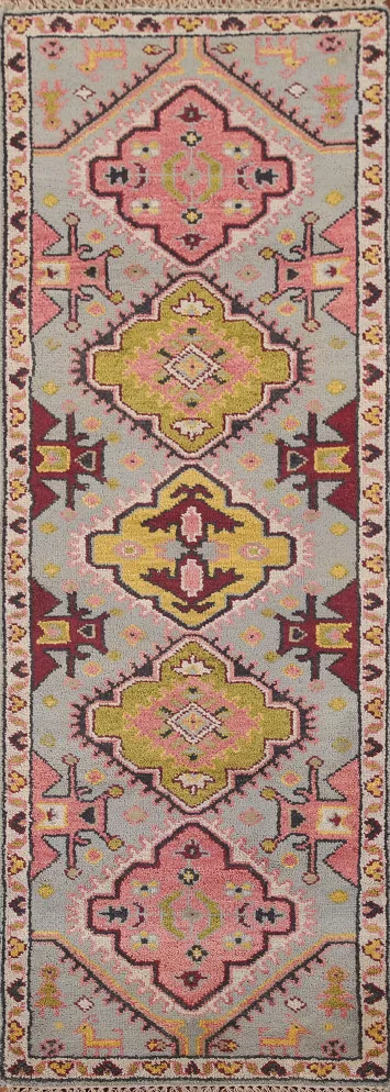 Geometric Heriz Serapi Indian Runner Rug 3x8