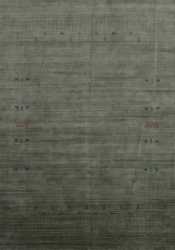 Modern Green Gabbeh Wool Rug with Geometric Embellishments 8x10