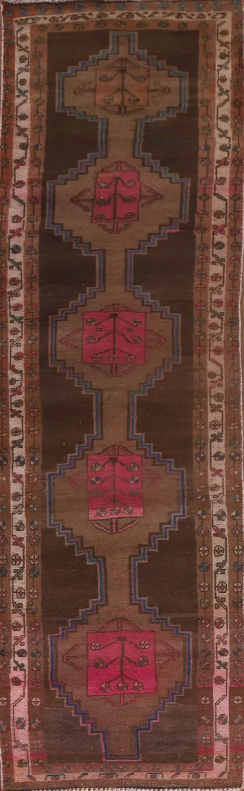 Tribal Brown Ardebil Persian Runner Rug 3x13