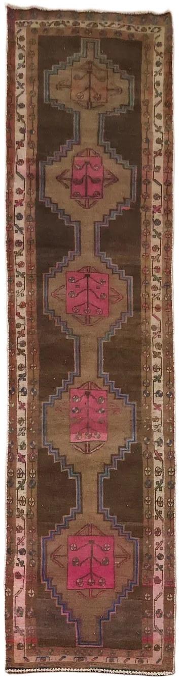 Handwoven Anatolian Rug with Bold Patterns in Earth Tones 3x13
