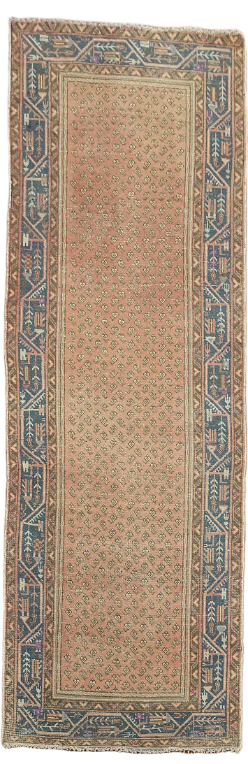 Vintage Coral Pink Botemir Persian Runner Rug 3x10