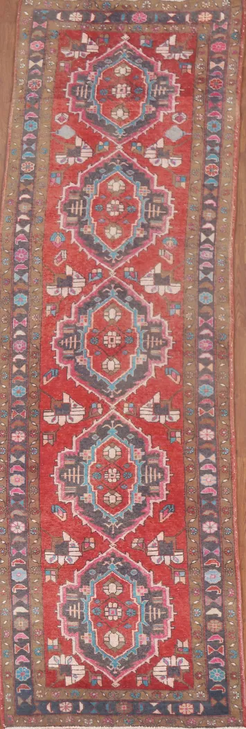 Red Wool Ardebil Persian Runner Rug 3x12