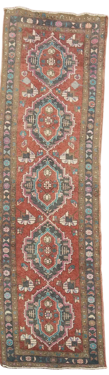 Vintage Geometric Tribal Ardebil Persian Runner Rug 3x12 ft