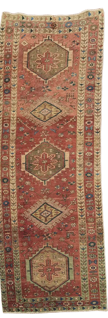 Vintage Tribal Geometric Ardebil Persian Runner Rug 3x10