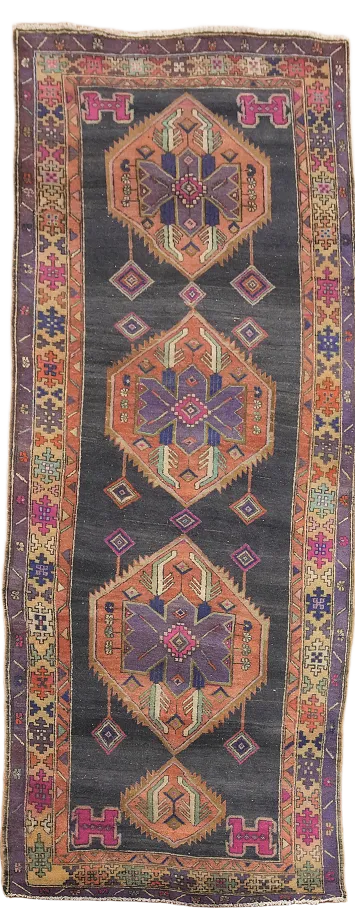Vintage Tribal Geometric Ardebil Persian Runner Rug 4x10