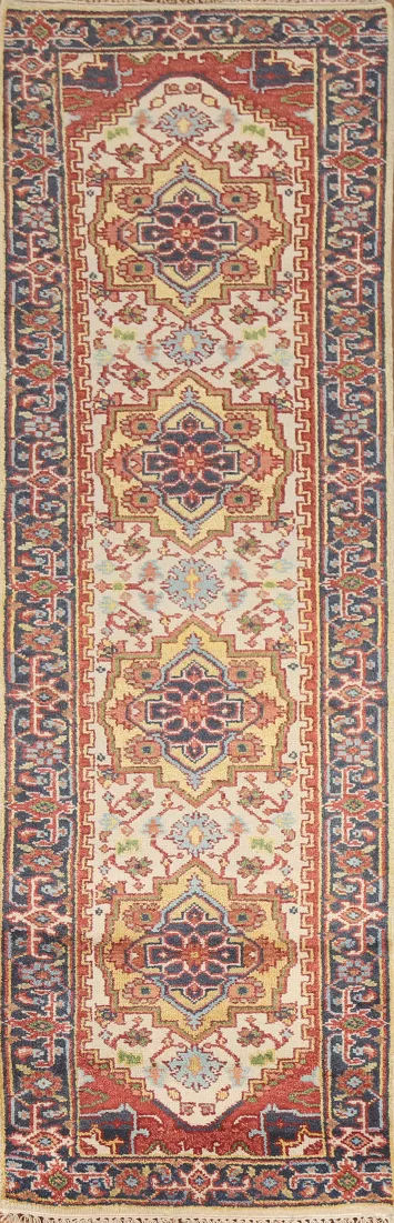 Ivory Wool Heriz Serapi Oriental Runner Rug 3x10