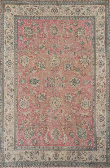 Pink Floral Tabriz Persian Area Rug 8x11