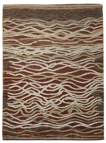 Contemporary Rug with Organic Wavy Patterns in Brown Hues 6x8 ft