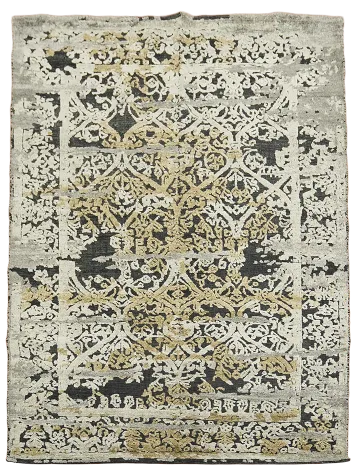 Dark and Light Contrast Patterned Carved Distressed Rug 6x8 ft