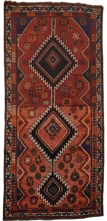 Warm Toned Handwoven Rug Featuring Unique Tribal Motifs 5x10