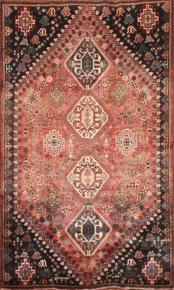 Signed Wool Shiraz Persian Area Rug 5x8