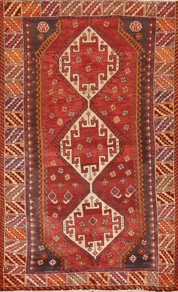 Geometric Red Shiraz Persian Area Rug 5x8